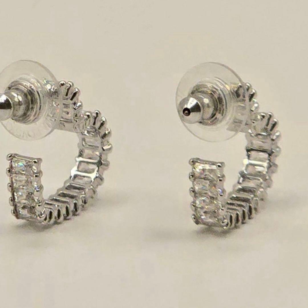 SWAROVSKI ハート フープピアス クリスタル ロジウム シルバー新品同様