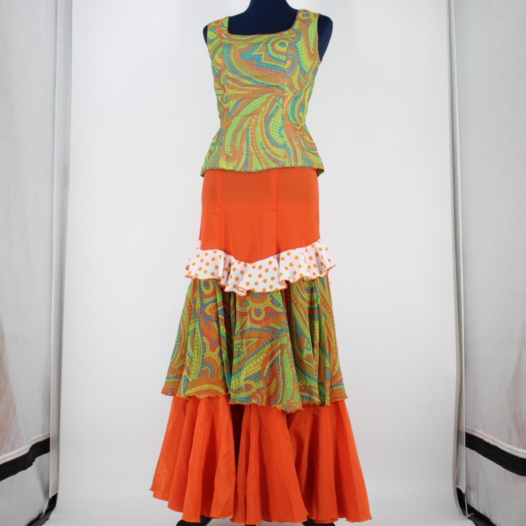 【フラメンコ衣装】オレンジ×豪華ボランテ HERMOSA IBERIA