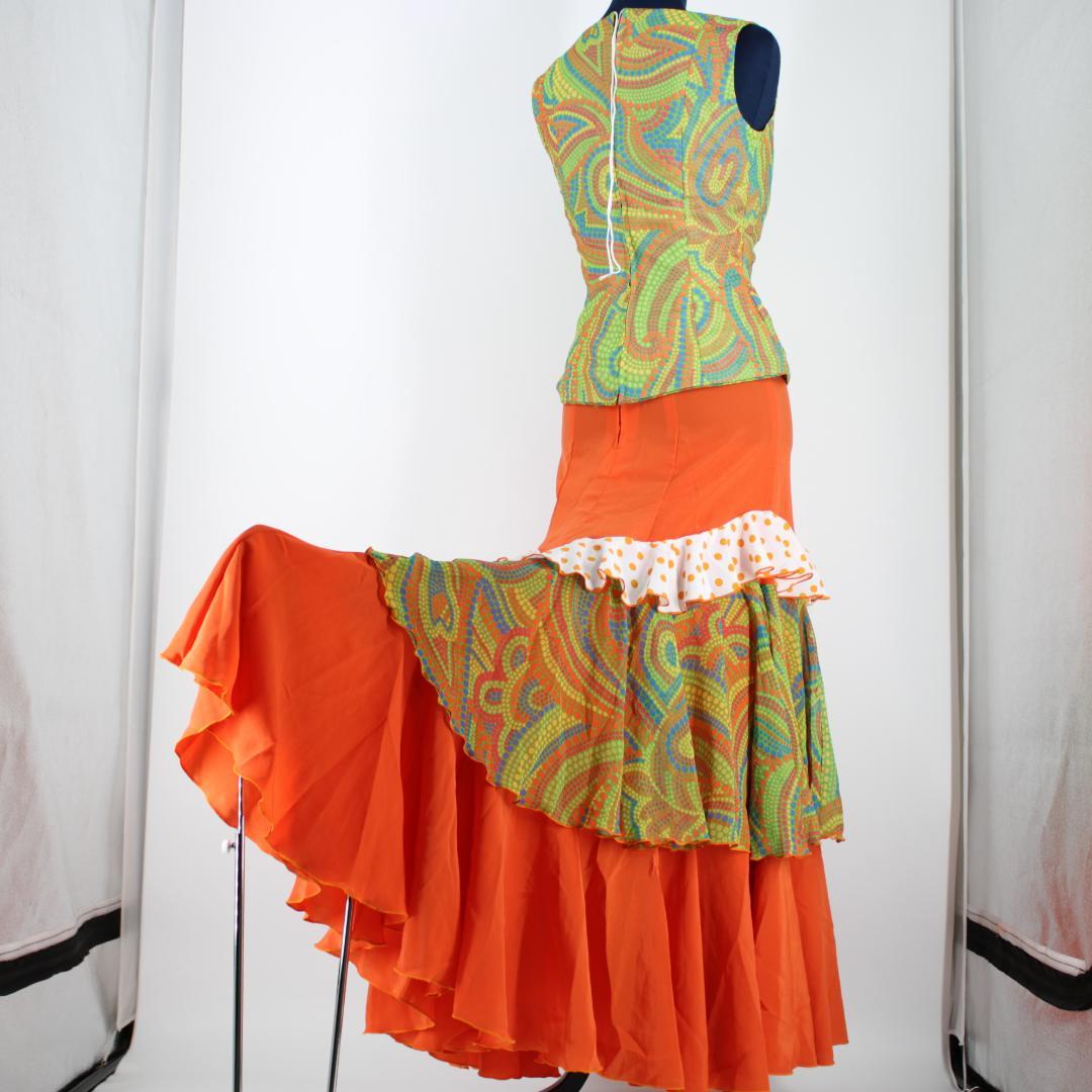 【フラメンコ衣装】オレンジ×豪華ボランテ HERMOSA IBERIA