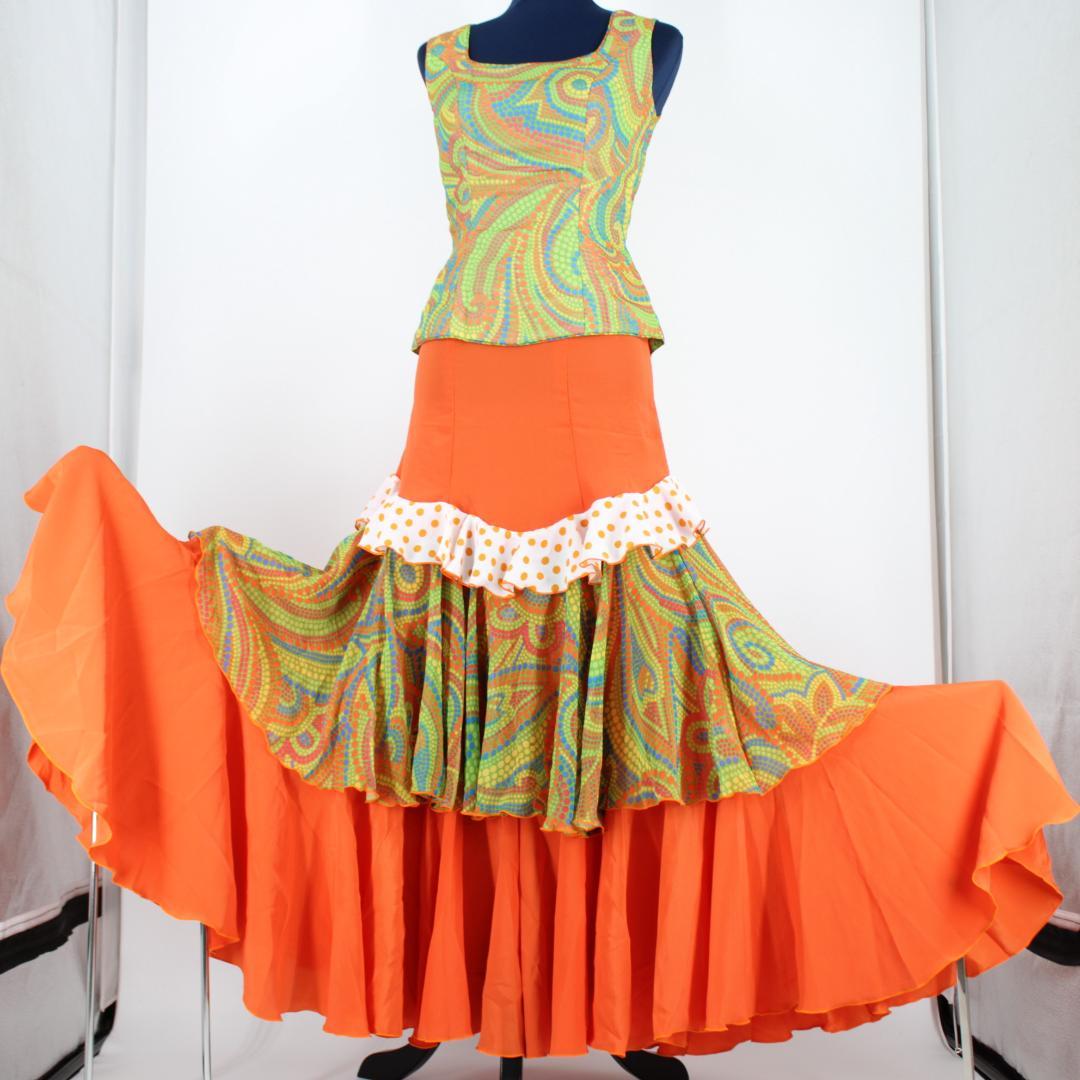 【フラメンコ衣装】オレンジ×豪華ボランテ HERMOSA IBERIA