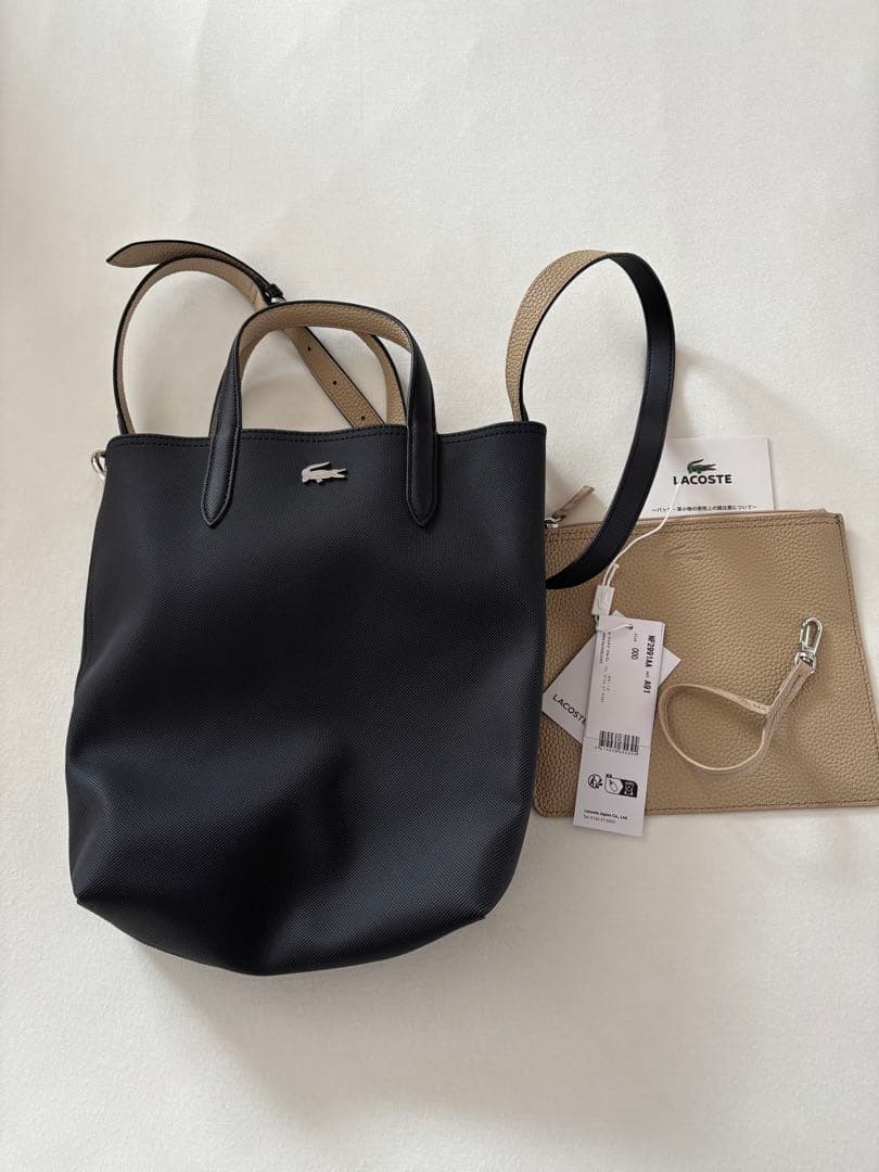 ラコステ　リバーシブルトートバッグ　黒ベージュ