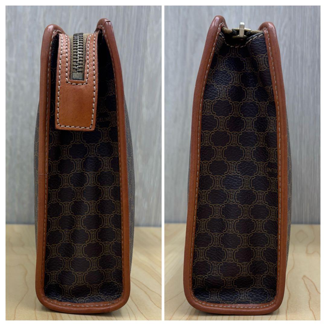 美品 CELINE セリーヌ マカダム クラッチバッグ ブラウン PVC