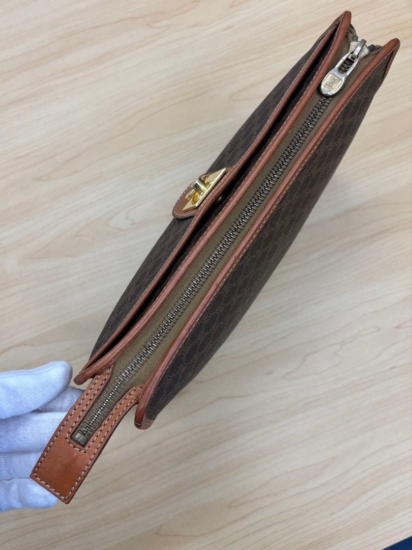 美品 CELINE セリーヌ マカダム クラッチバッグ ブラウン PVC