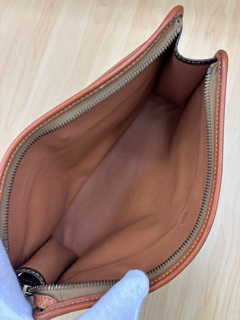 美品 CELINE セリーヌ マカダム クラッチバッグ ブラウン PVC