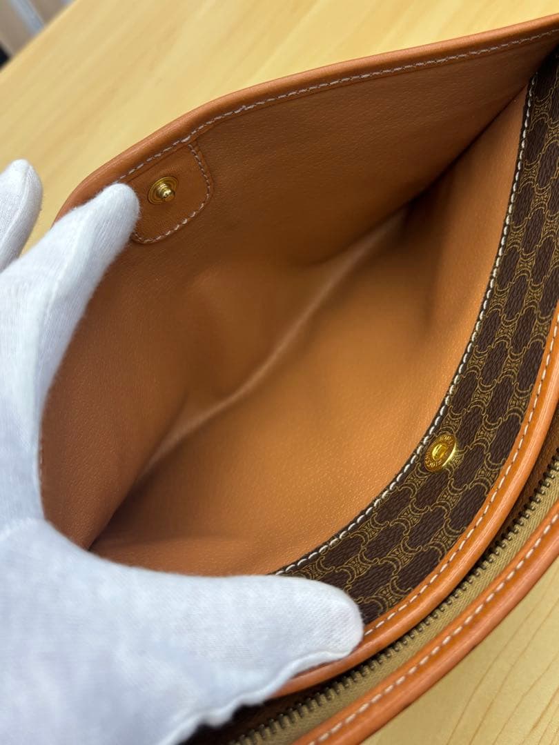 美品 CELINE セリーヌ マカダム クラッチバッグ ブラウン PVC