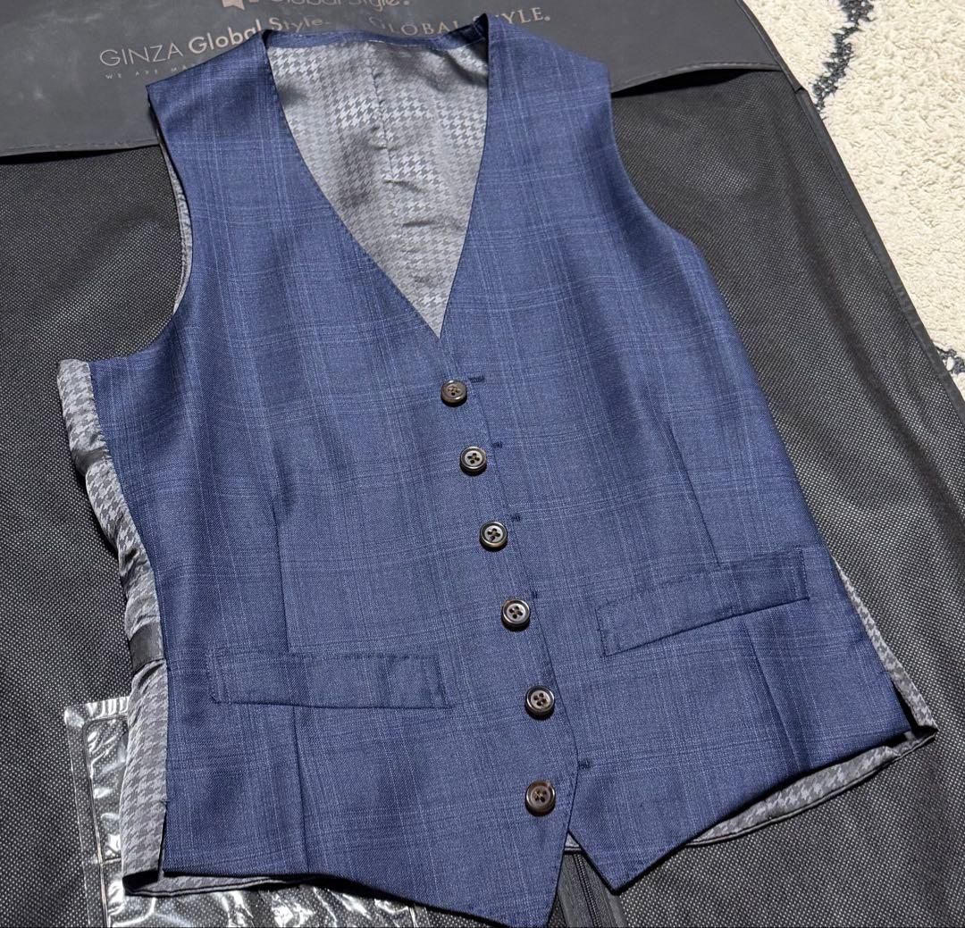 グローバルスタイル　REDA SilkyEffect ネイビーチェック スーツ