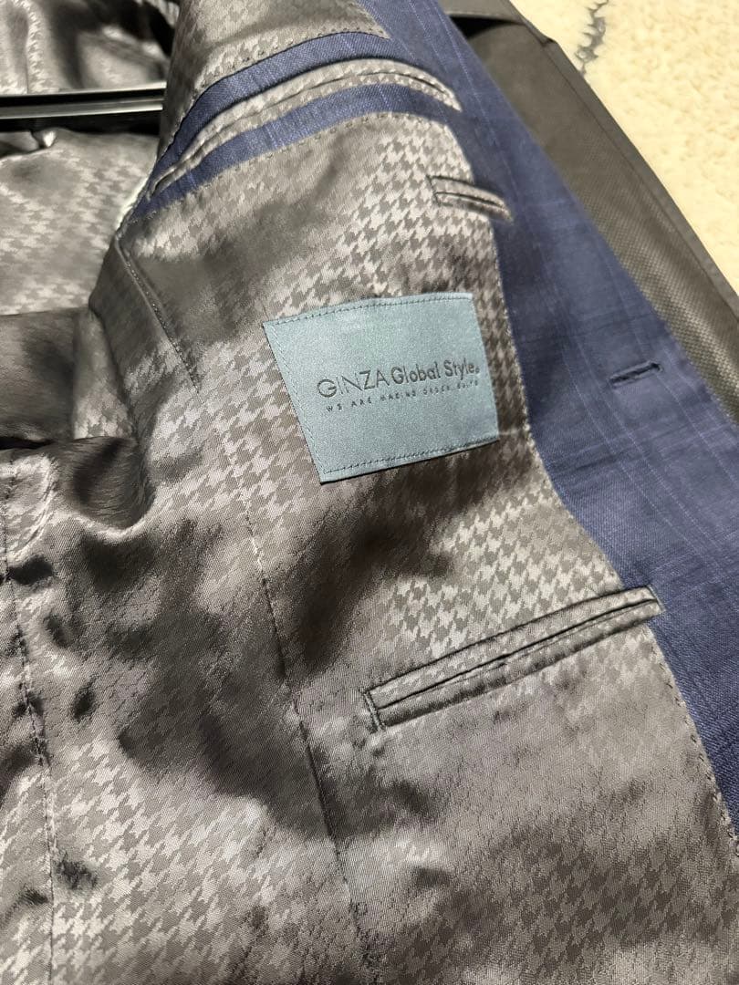 グローバルスタイル　REDA SilkyEffect ネイビーチェック スーツ