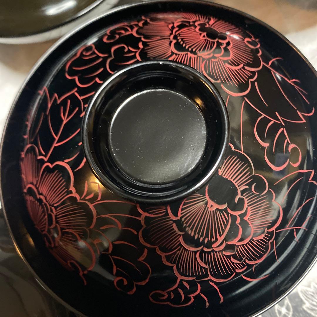 期間限定最終処分特価　輪島塗吸物椀五客黒に朱の絵付け堅牢優美布着保証　素敵な食卓