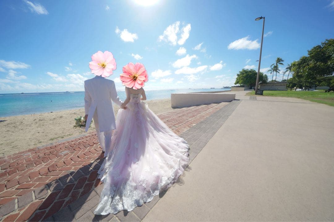 桂由美YUMI BLANCA　薄ピンクウエディングドレス