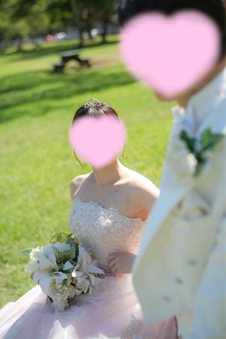 桂由美YUMI BLANCA　薄ピンクウエディングドレス