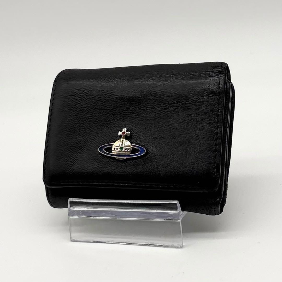 【美品】ヴィヴィアンウエストウッド レザー 二つ折り財布 オーブ 型押し ロゴ