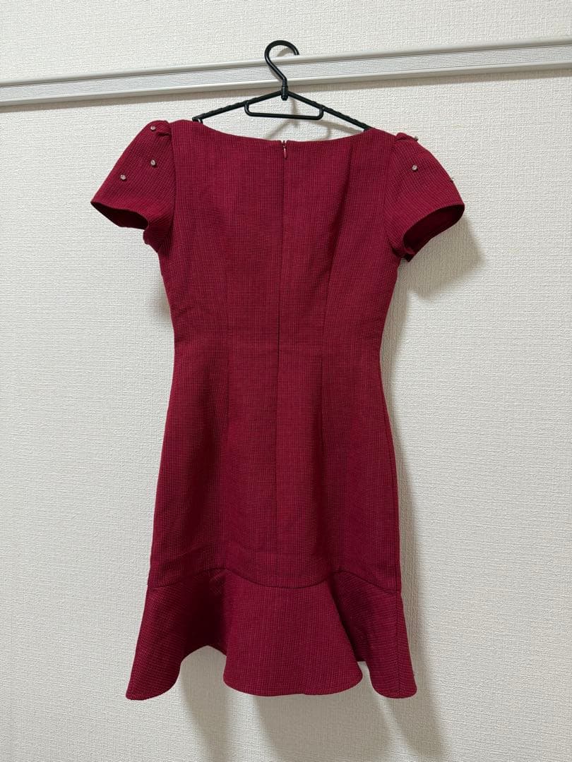 ワインレッド パール付きフレアドレス XSサイズ