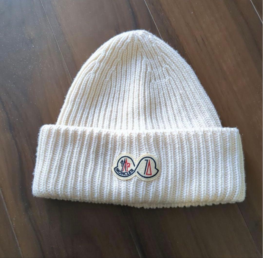 MONCLER ニット帽 ホワイト ビーニー 白 リブ