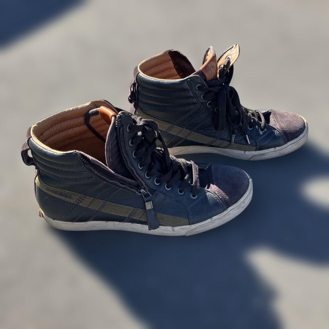 DIESEL 黒 レザー ハイカットスニーカー