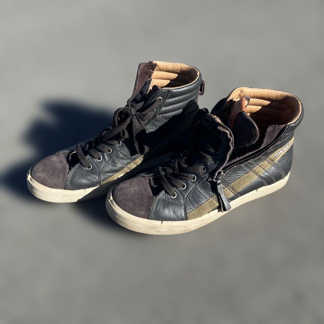 DIESEL 黒 レザー ハイカットスニーカー