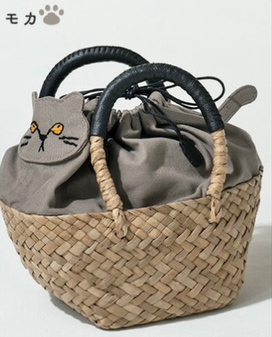 HAYNI 猫刺繍 かごバッグ　モカ　 (新品、未使用品)