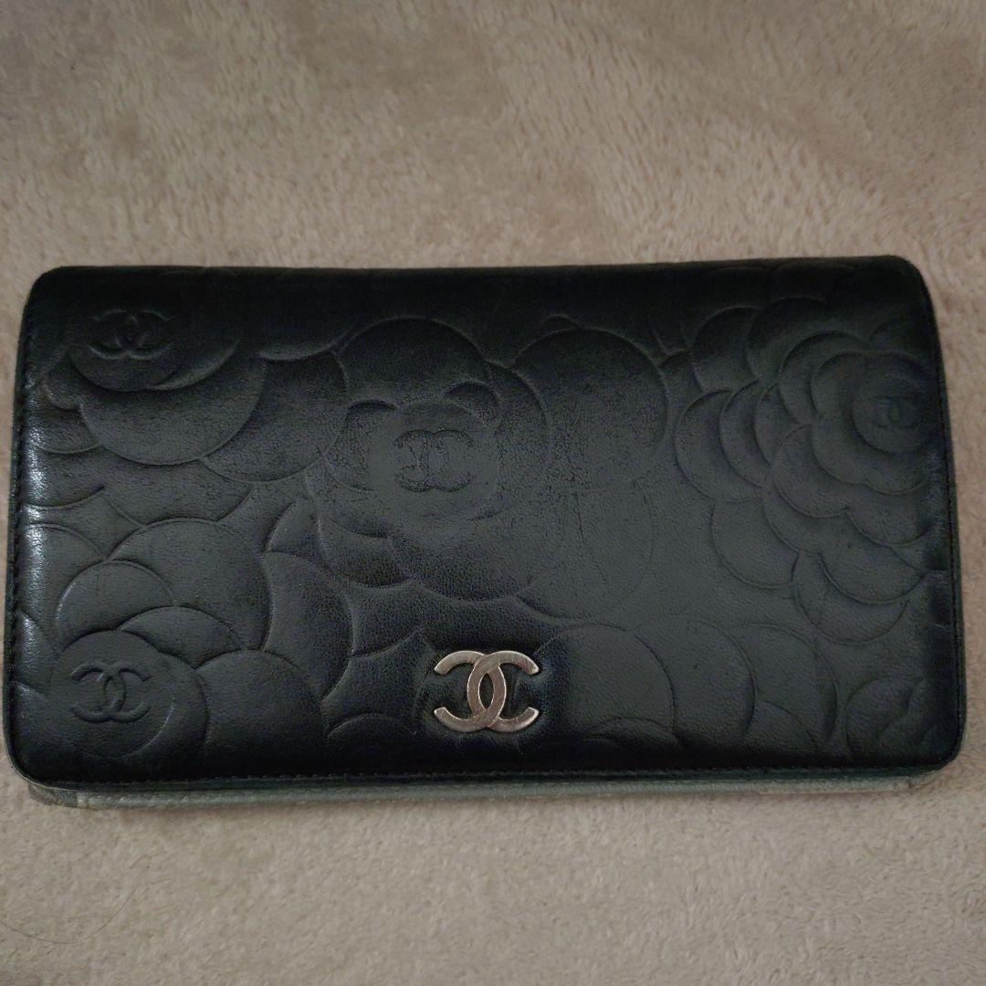 最終値引き！CHANEL ブラック 長財布 フラワーエンボス