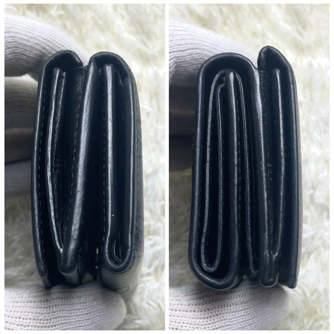 美品 保存袋付き バレンシアガ 三つ折り財布 コンパクト ロゴ型押し ブラック