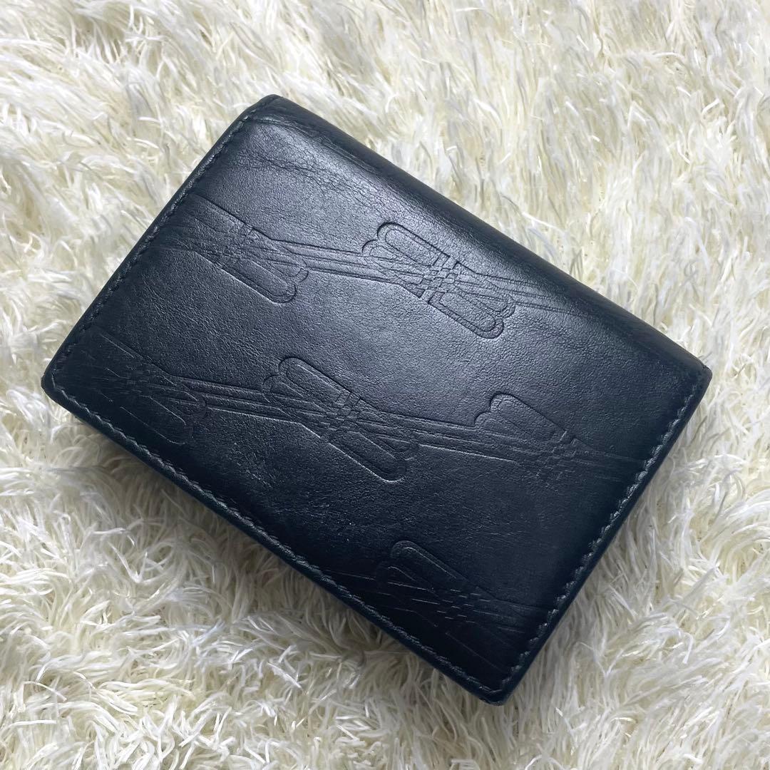 美品 保存袋付き バレンシアガ 三つ折り財布 コンパクト ロゴ型押し ブラック