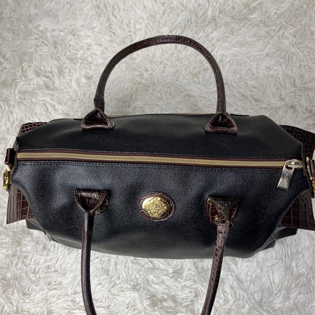 Orobianco ボストンバッグ 2way PVC クロコ型押し ブラック