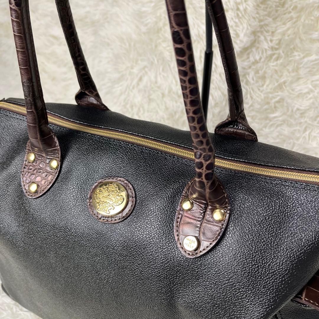 Orobianco ボストンバッグ 2way PVC クロコ型押し ブラック