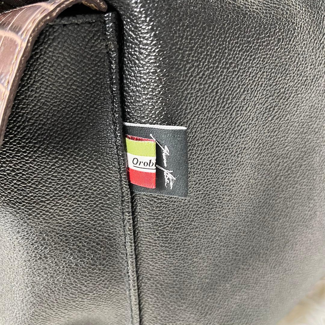 Orobianco ボストンバッグ 2way PVC クロコ型押し ブラック