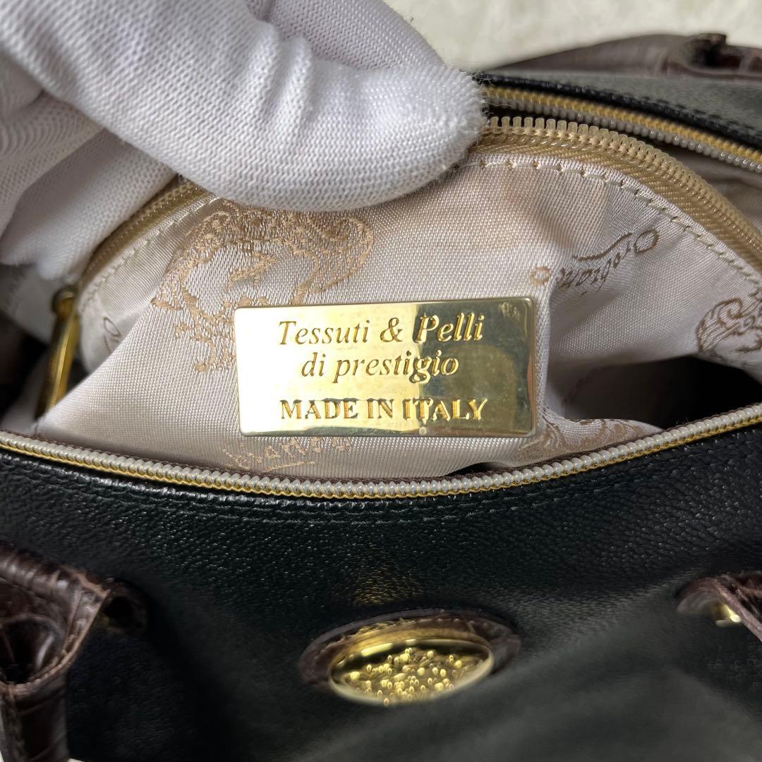 Orobianco ボストンバッグ 2way PVC クロコ型押し ブラック