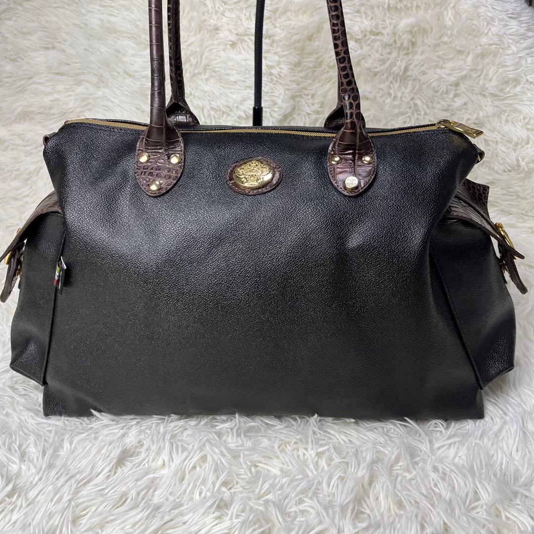 Orobianco ボストンバッグ 2way PVC クロコ型押し ブラック