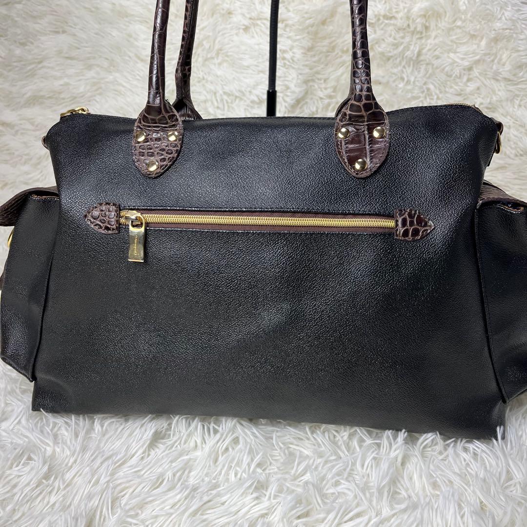 Orobianco ボストンバッグ 2way PVC クロコ型押し ブラック