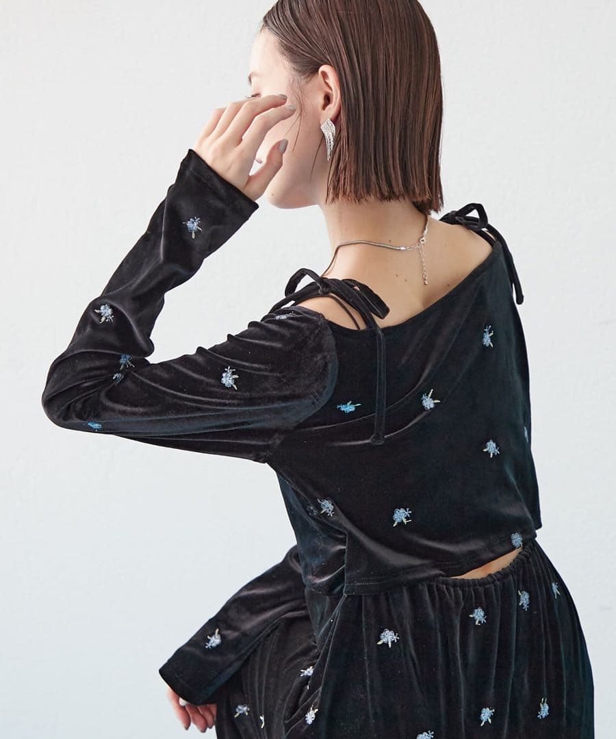 mystic ミスティック 森川企画 フラワーベロアワンピース サイズ1 黒