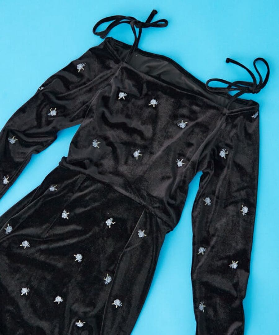 mystic ミスティック 森川企画 フラワーベロアワンピース サイズ1 黒