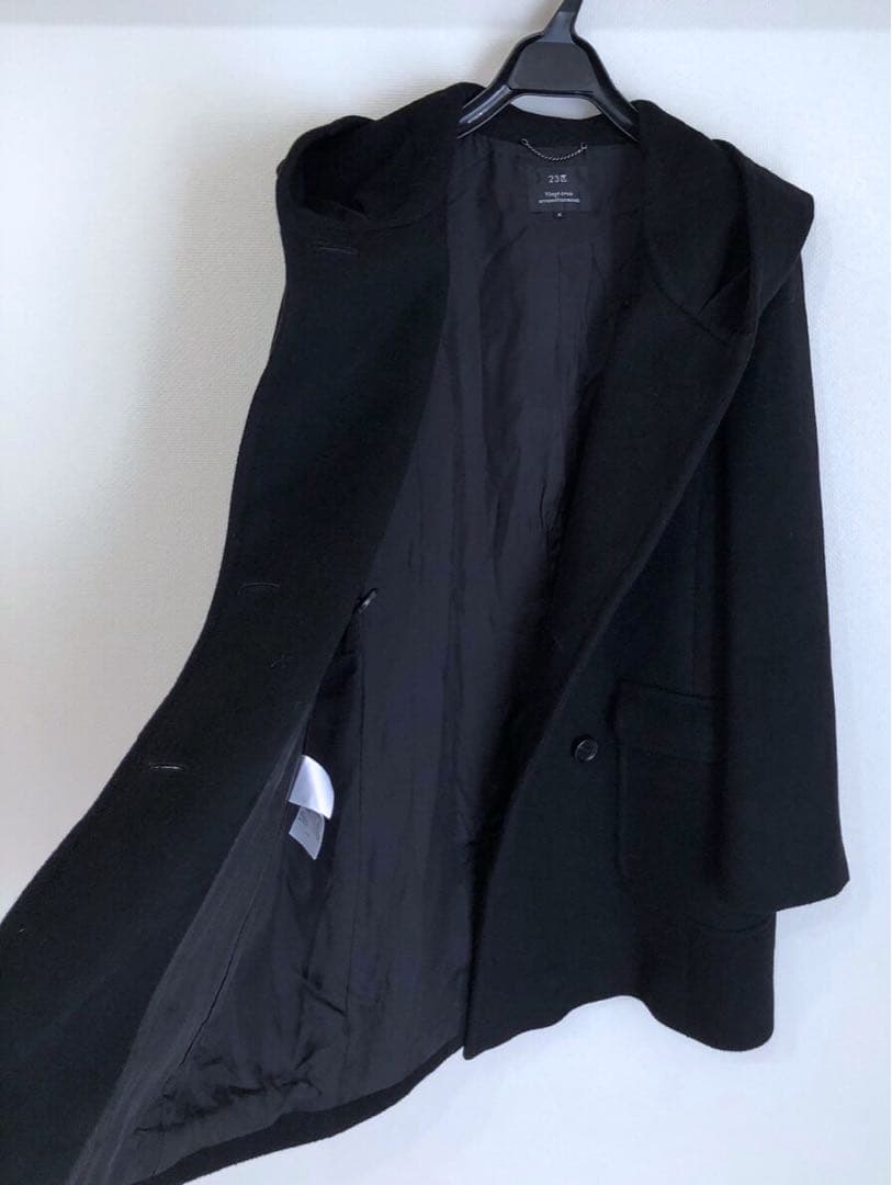 極美品　23区　ロングコート　カシミヤ混　ブラック38 定価約8万円