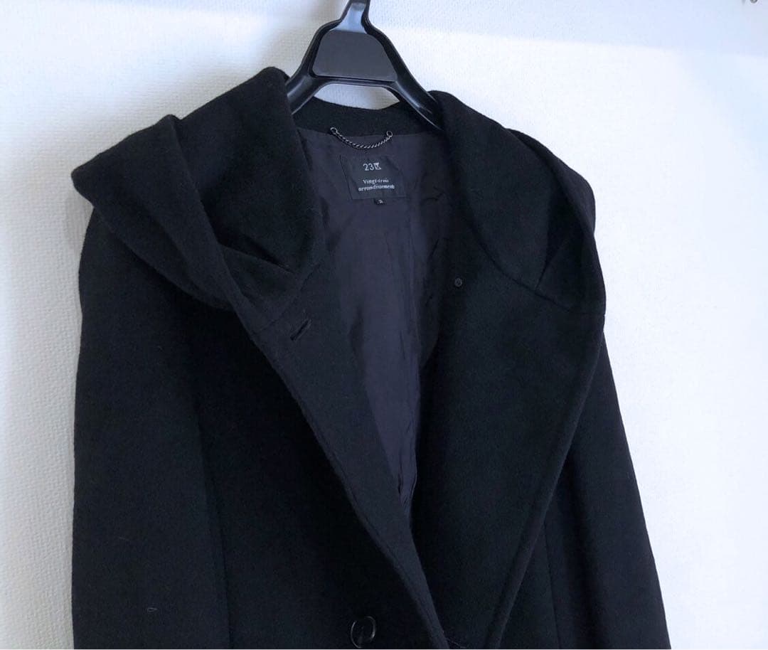 極美品　23区　ロングコート　カシミヤ混　ブラック38 定価約8万円