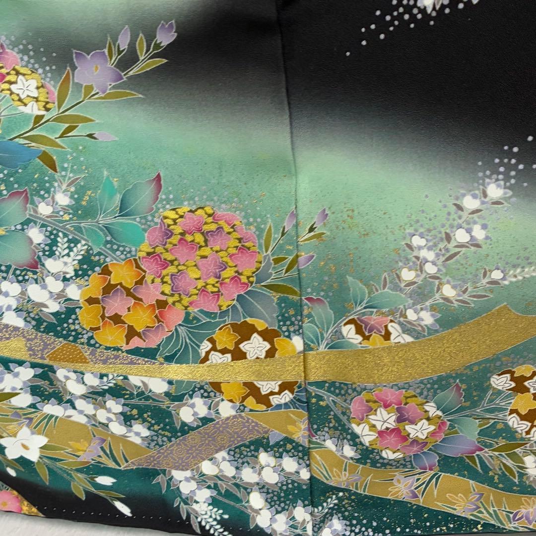 D159 黒留袖　友禅　金駒刺繍　正絹　着物　袷　極美品