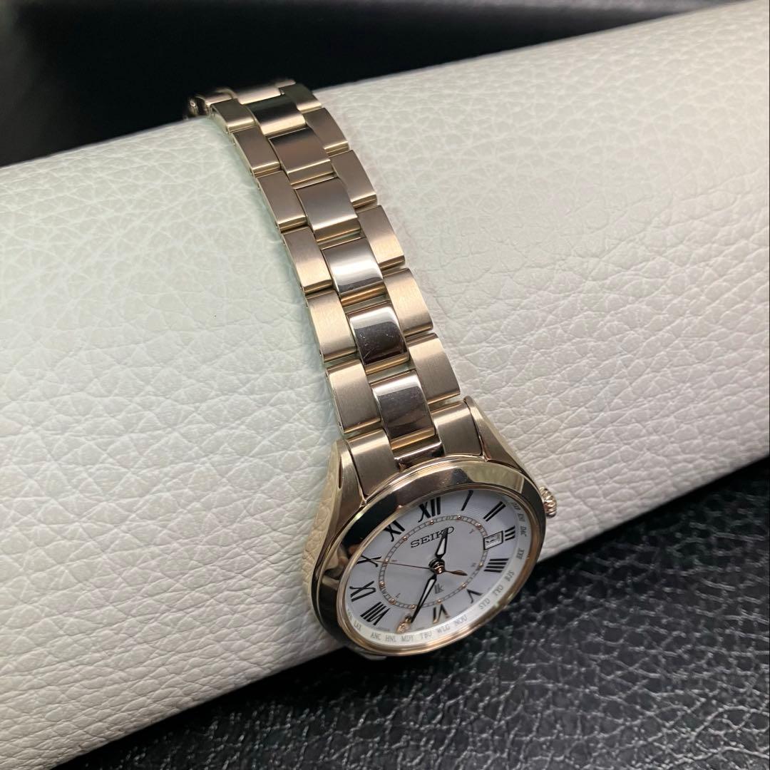 ◆極美品◆ルキア チタン レディダイヤ ソーラー 電波 セイコー 時計 1B35