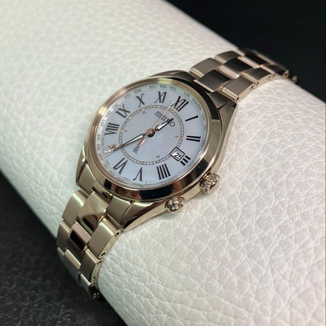 ◆極美品◆ルキア チタン レディダイヤ ソーラー 電波 セイコー 時計 1B35