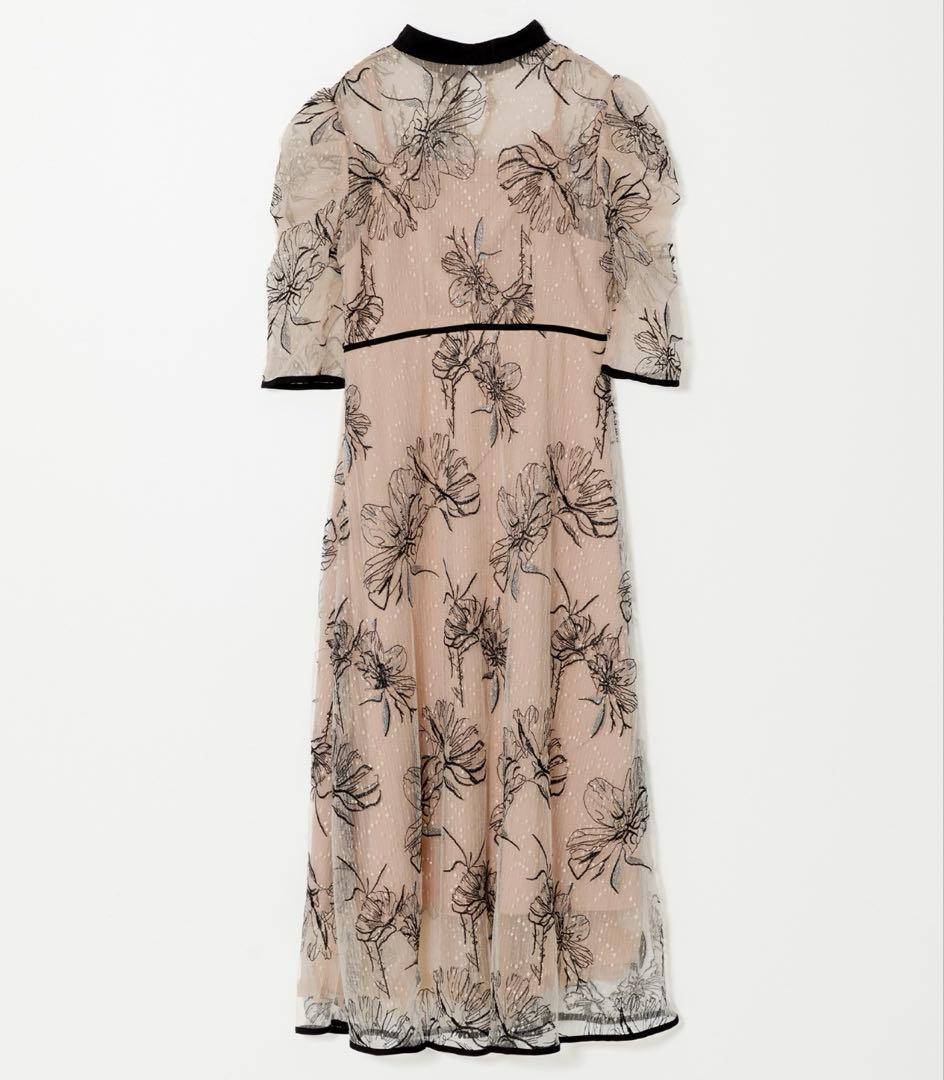 Leja 配色パイピング花柄ラメレースワンピースドレス