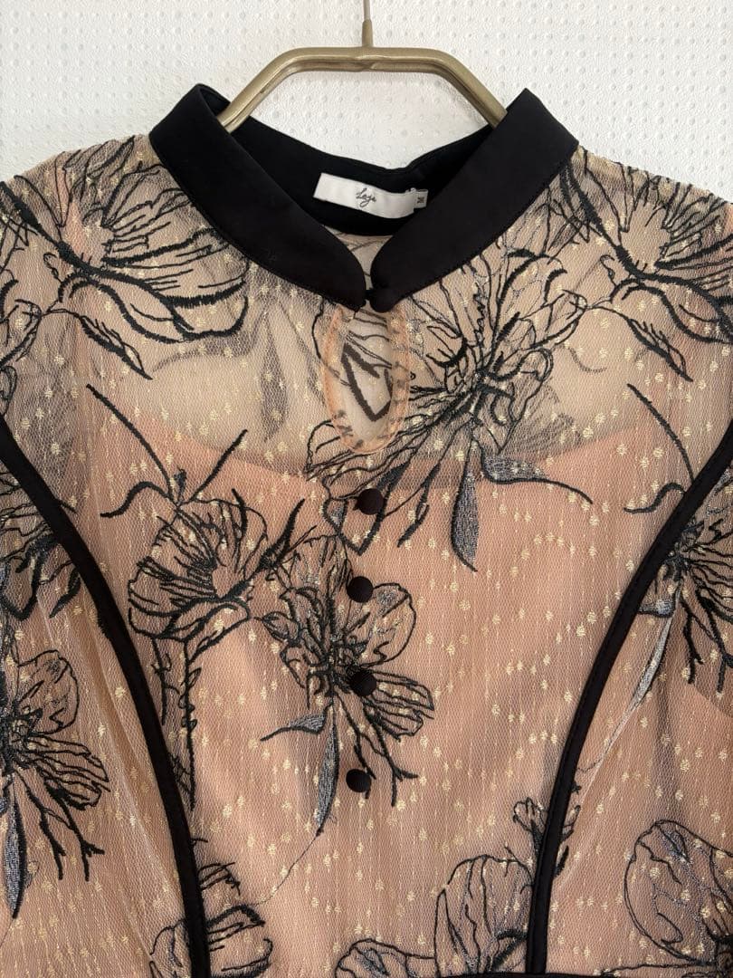 Leja 配色パイピング花柄ラメレースワンピースドレス