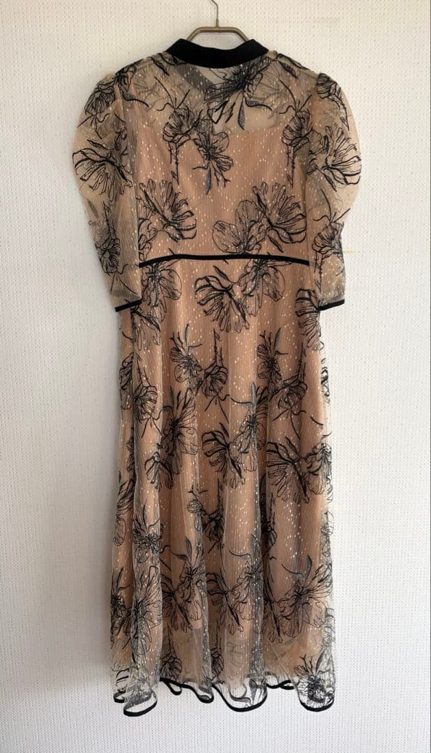 Leja 配色パイピング花柄ラメレースワンピースドレス