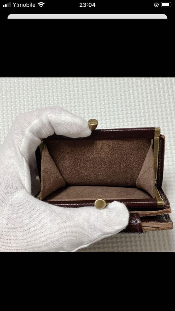 未使用IL BISONTEレザーがま口三つ折り財布　グリーン×チョコ　袋付き