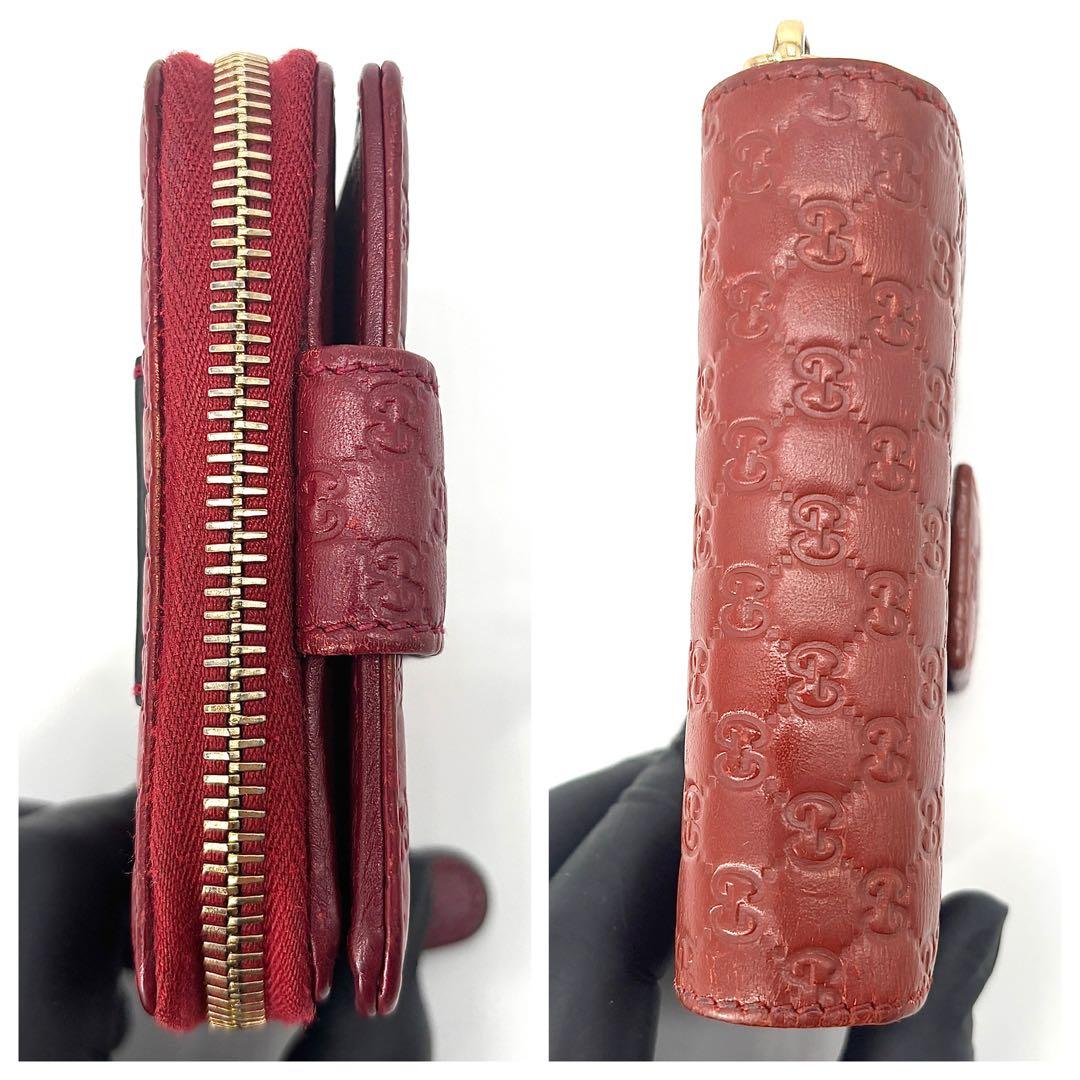 ✨美品✨GUCCI　二つ折り 財布　GG柄　マイクロシマ　エンボス　ブラック　赤
