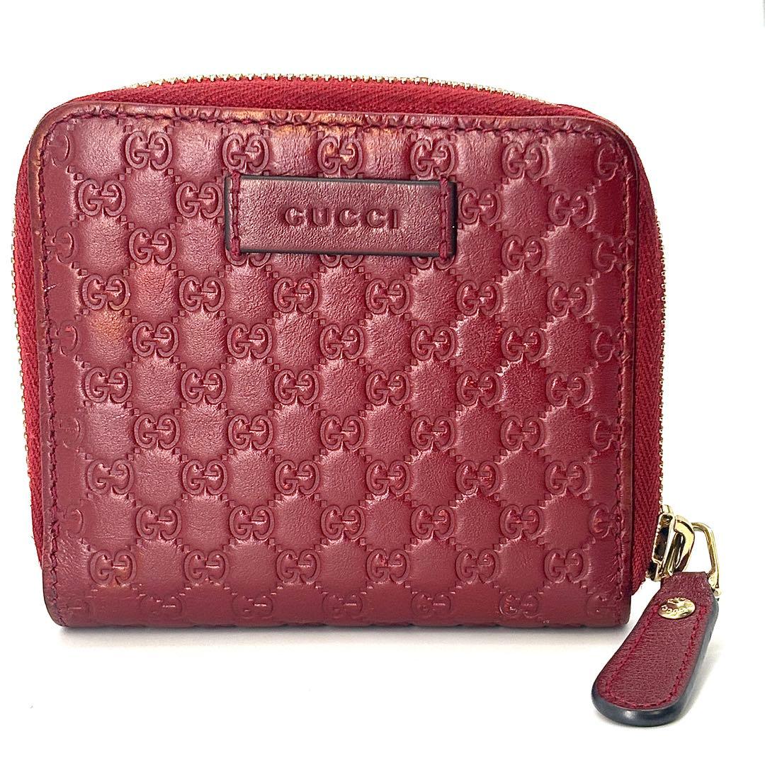 ✨美品✨GUCCI　二つ折り 財布　GG柄　マイクロシマ　エンボス　ブラック　赤