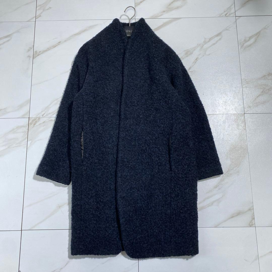 現行♡pas de calais レトロパイルインレーコート ノーカラー ウール