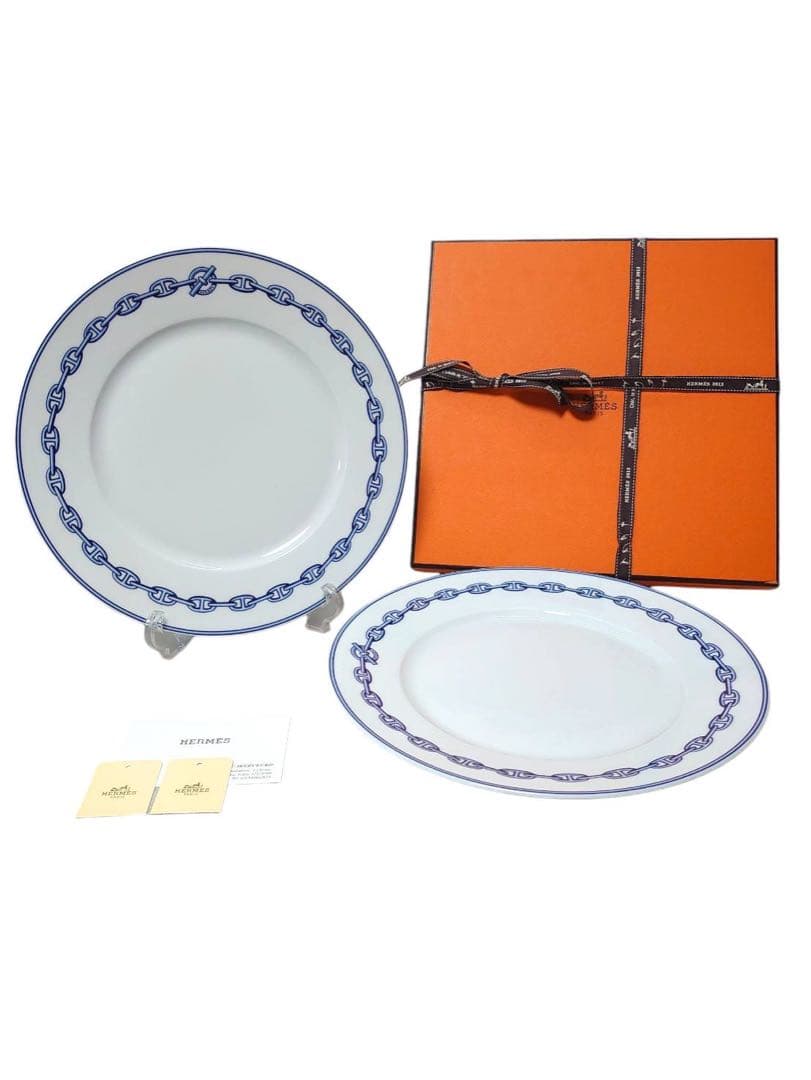 HERMES エルメス シェーヌダンクル ブルー 27cm ペアプレート