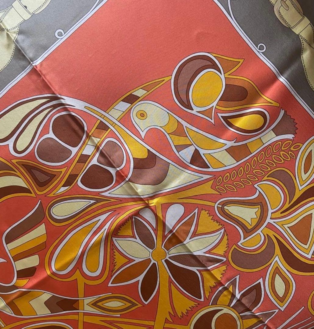 エルメス カレ140 FOLKLORE フォルクロール シルク オレンジ