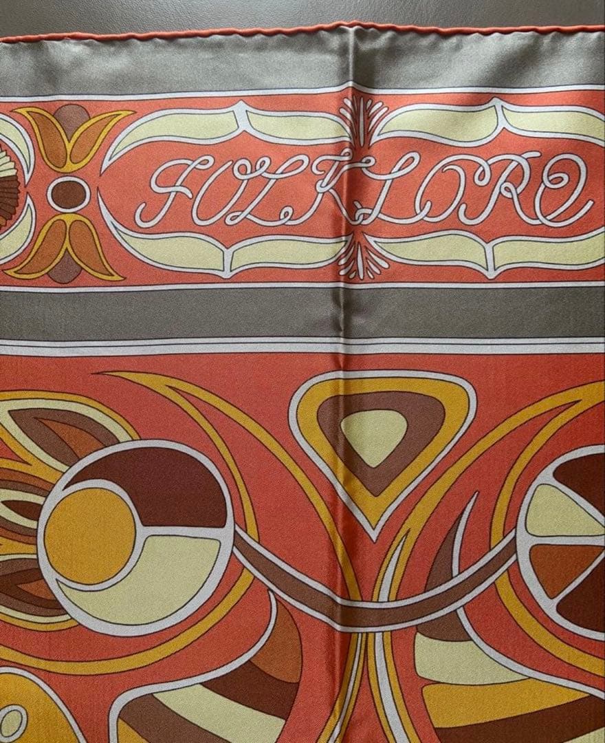 エルメス カレ140 FOLKLORE フォルクロール シルク オレンジ