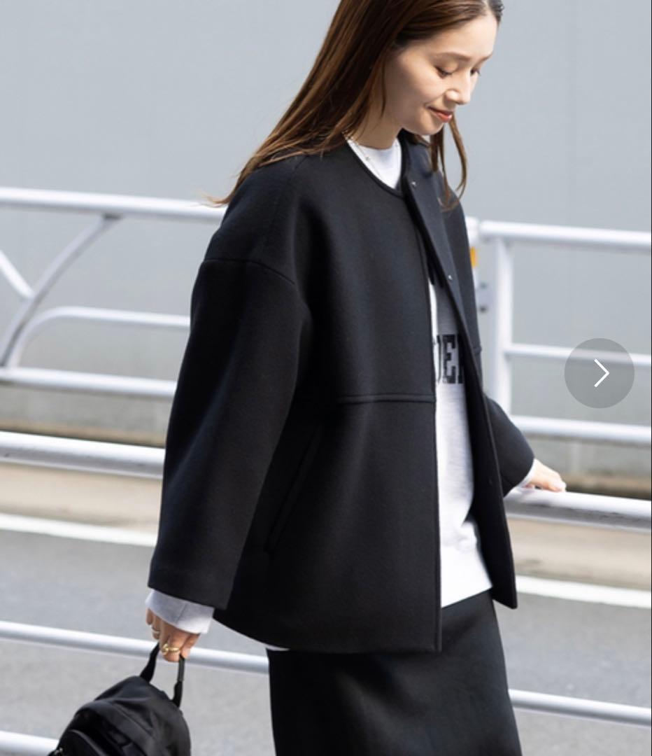 スーパー140ビーバーノーカラーショートコート⭐︎ブラック38⭐︎