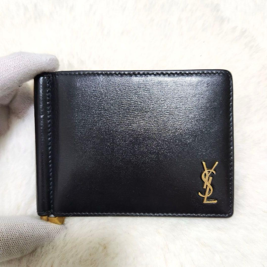 ✨極美品✨サンローラン　マネークリップ　ゴールド金具　YSL ブラック　レザー