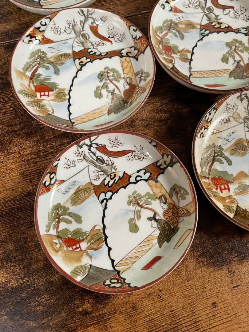 明治期　赤絵人物図豆皿10客＋小皿10客