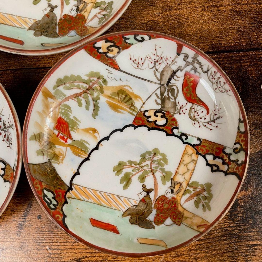 明治期　赤絵人物図豆皿10客＋小皿10客